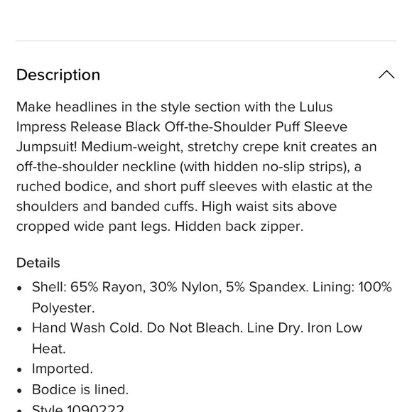 Lulu's Impress Release Black Off-the-Shoulder Puff Sleeve Jumpsuit - Picture 7 of 8